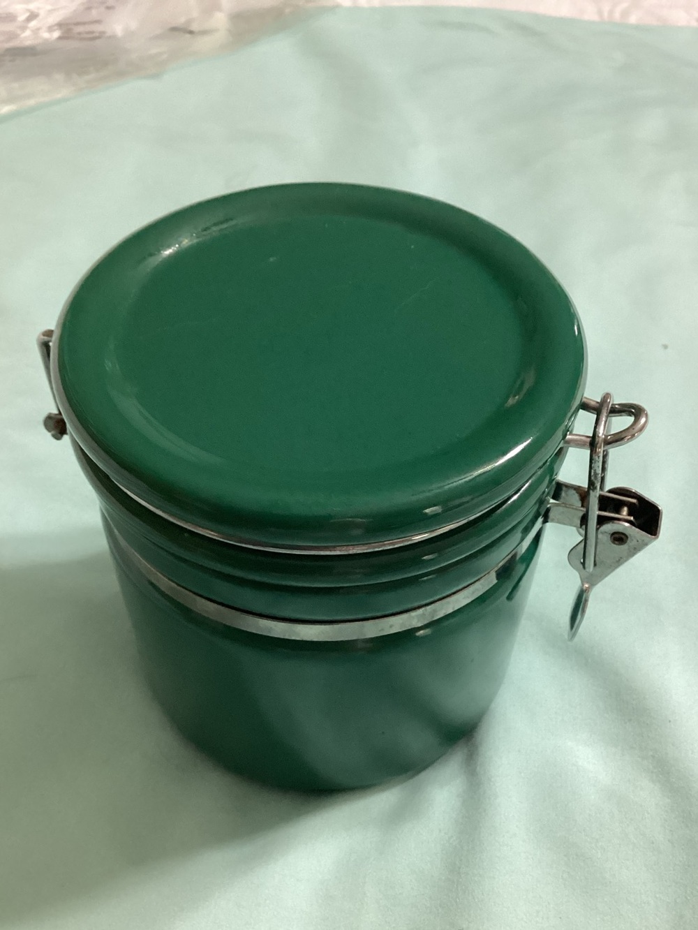 Alco Industries Green 5” Ceramic Hinged Clamp Lid Kitchen Canister Jar